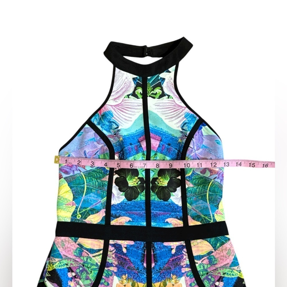 Finders Keepers Sleeveless Bodycon Mini Dress Multicolor Abstract Print Cutout - Picture 3 of 7